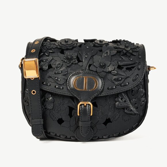 Christian Dior Bobby Medium Black Floral Applique Shoulder Bag - Picture 1 of 13